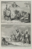 KG 11946
<br/>
Oost-Indië: Charlatans die wind verkopen aan China & devote Mandianen en een Charlatan op tamme tijger
<br/>
<em>Picart, Bernard (1673-1733)</em>
